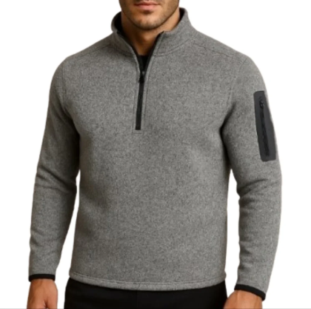 Antigua Mens Pullover Quarter-Zip Knit Sweater Gray Medium